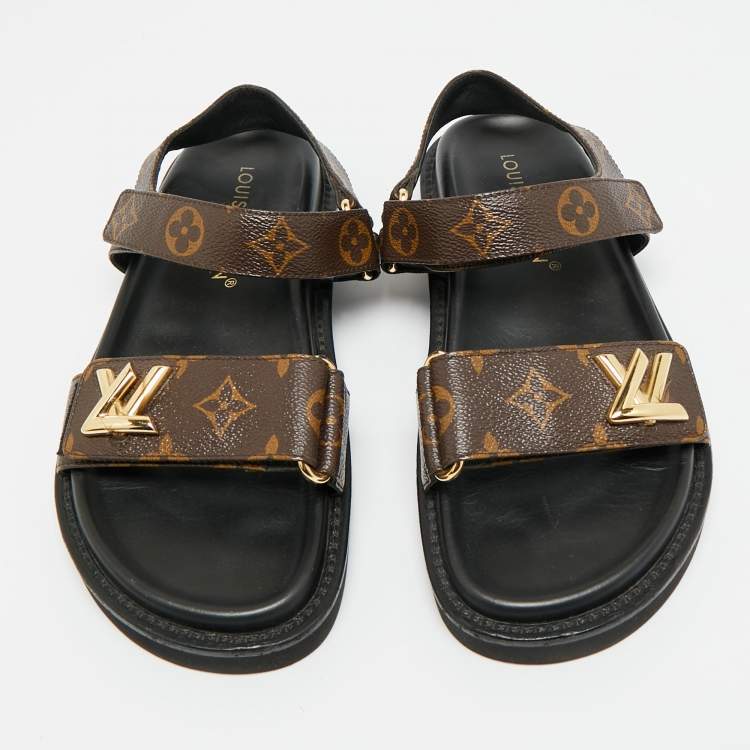 Pre Owned Louis Vuitton Sunset Size 38 Brown Coated Canvas Slingback Sandals