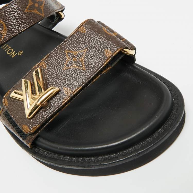 Pre Owned Louis Vuitton Sunset Size 38 Brown Coated Canvas Slingback Sandals