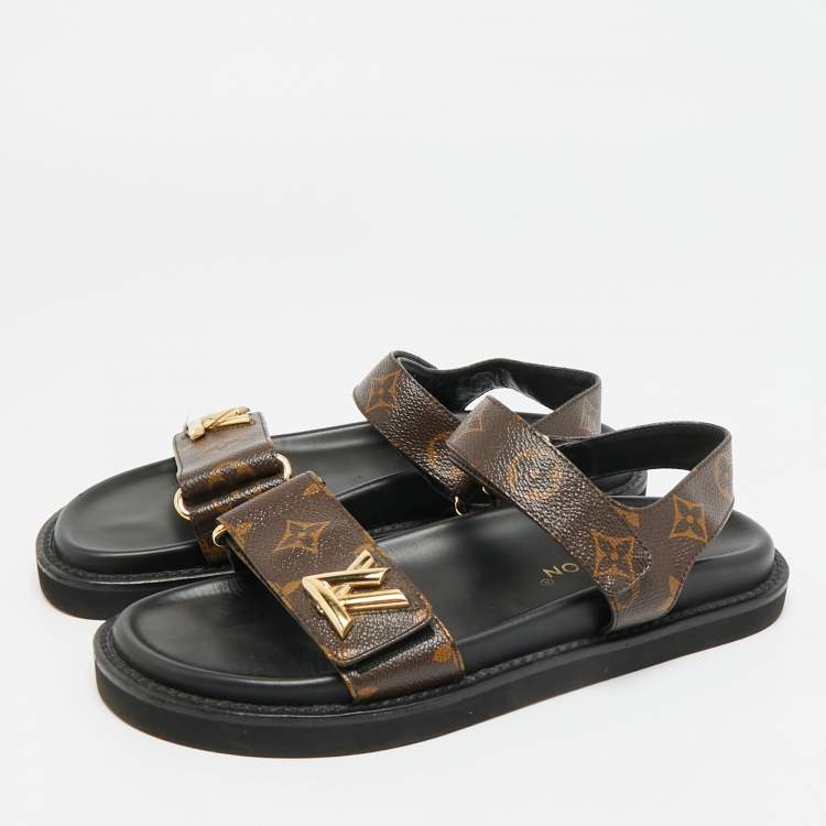 Pre Owned Louis Vuitton Sunset Size 38 Brown Coated Canvas Slingback Sandals