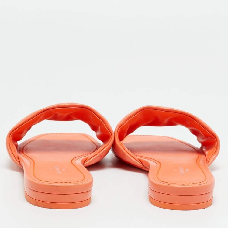 Pre Owned Louis Vuitton Revival Size 37.5 Orange Monogram Leather Flat Slide