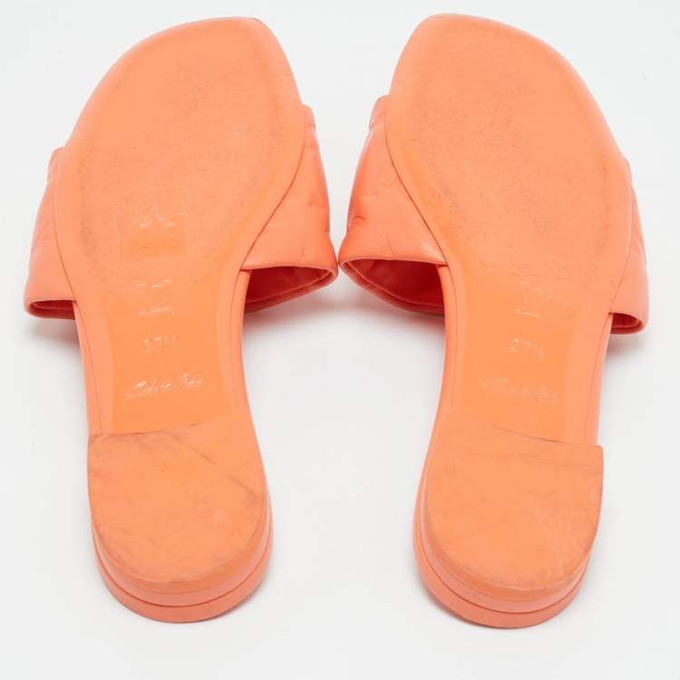 Pre Owned Louis Vuitton Revival Size 37.5 Orange Monogram Leather Flat Slide