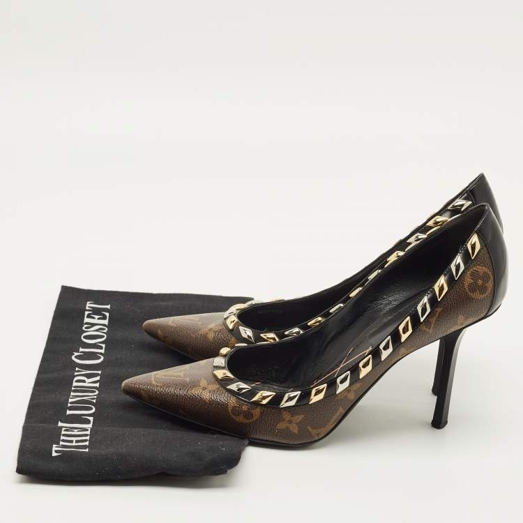 Pre Owned Louis Vuitton Size 39 Brown/Black Monogram Canvas and Leather Eldorado Pumps