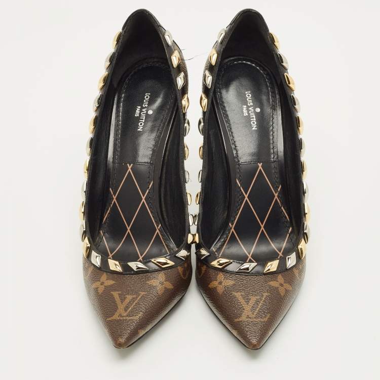 Pre Owned Louis Vuitton Size 39 Brown/Black Monogram Canvas and Leather Eldorado Pumps