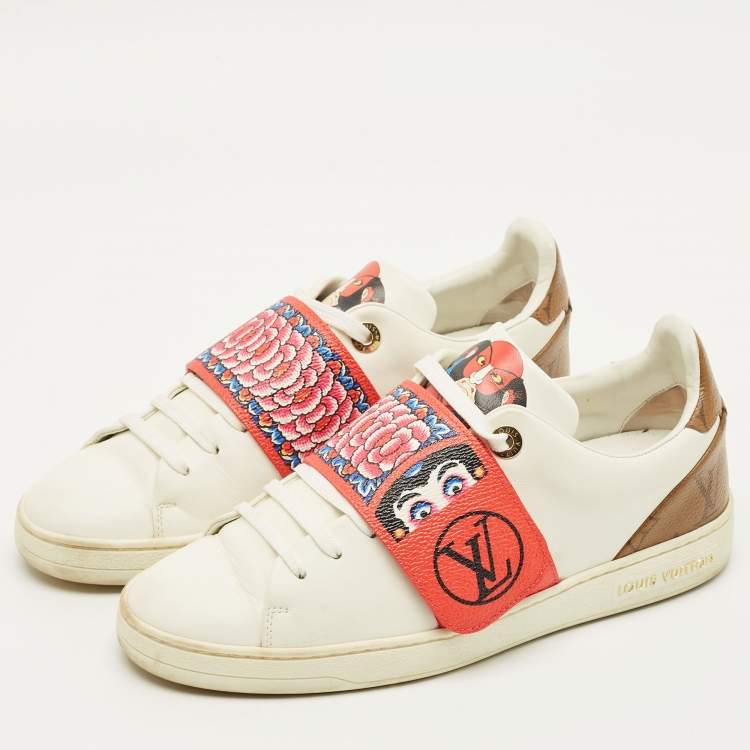 Pre Owned Louis Vuitton Kyoto Size 37 White Leather and Monogram Reverse Canvas Sneakers
