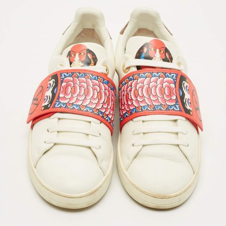 Pre Owned Louis Vuitton Kyoto Size 37 White Leather and Monogram Reverse Canvas Sneakers