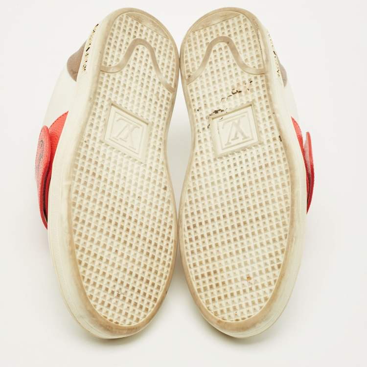 Pre Owned Louis Vuitton Kyoto Size 37 White Leather and Monogram Reverse Canvas Sneakers