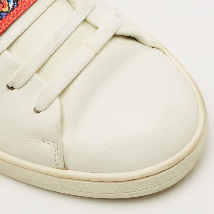 Pre Owned Louis Vuitton Kyoto Size 37 White Leather and Monogram Reverse Canvas Sneakers