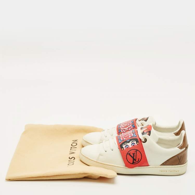 Pre Owned Louis Vuitton Kyoto Size 37 White Leather and Monogram Reverse Canvas Sneakers