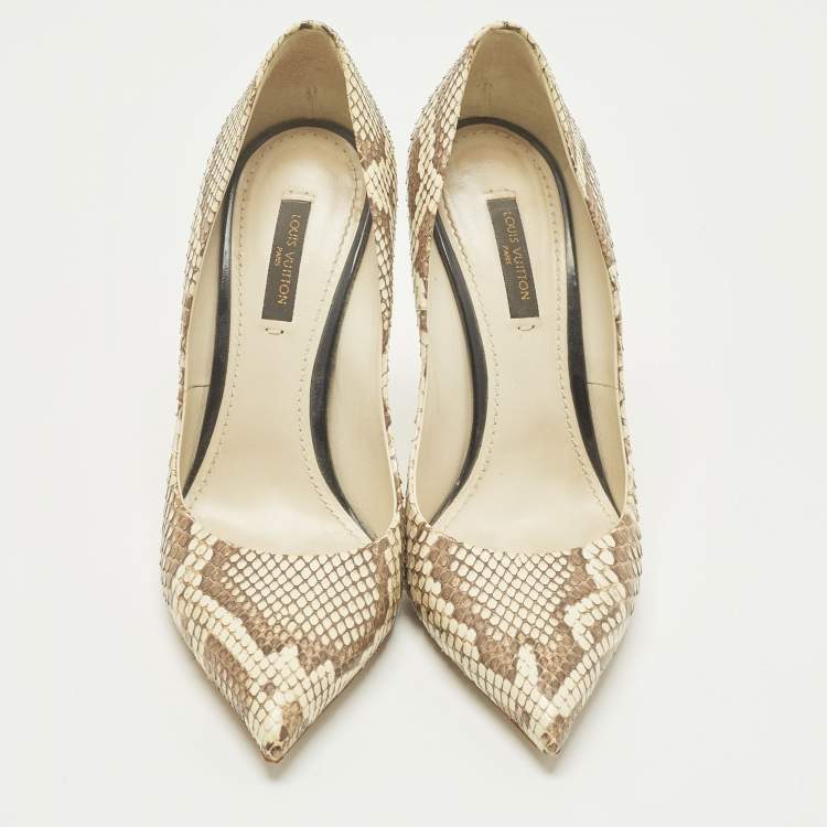 Pre Owned Louis Vuitton Eyeline Size 37 Brown Snakeskin Leather Pumps