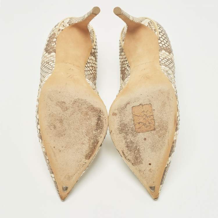 Pre Owned Louis Vuitton Eyeline Size 37 Brown Snakeskin Leather Pumps