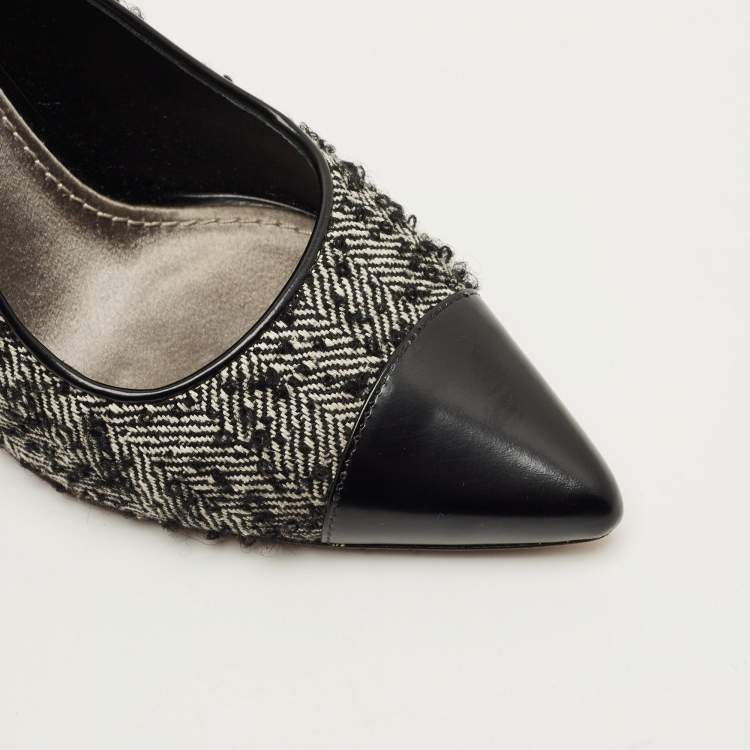 Pre Owned Louis Vuitton Size 36 Black/White Leather and Tweed Slingback Pumps