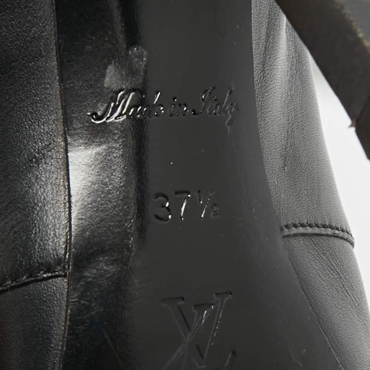 Pre Owned حذاء بوت كاحل لويس فيتون قماش مزخرف وبني وأسود وجلد مقاس 37.5