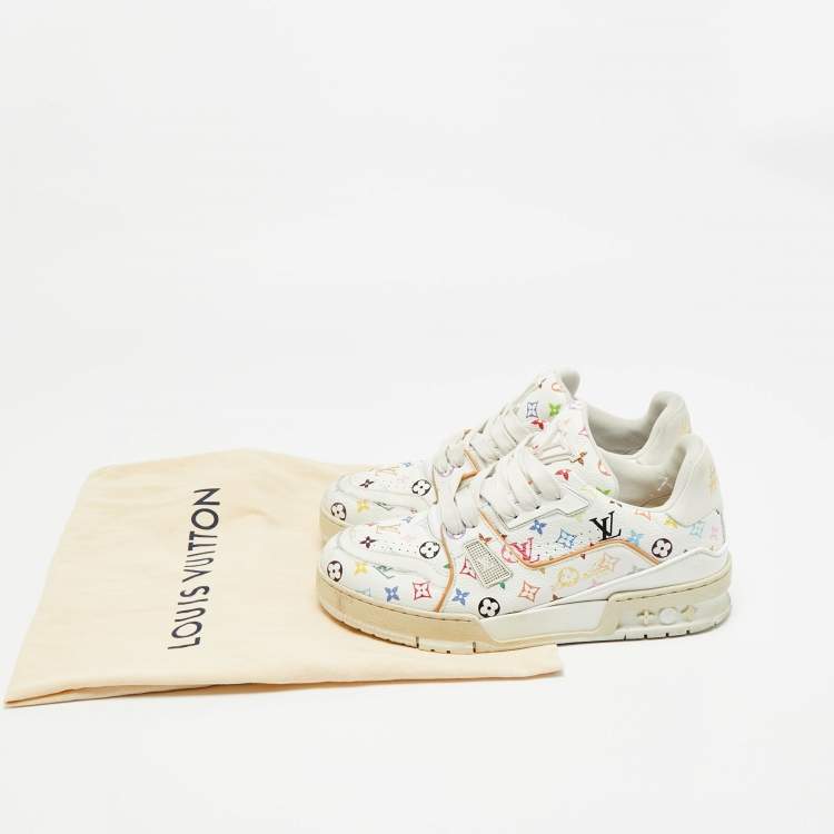 Pre Owned Louis Vuitton LV Trainer Size 37.5 Multicolor Monogram Leather Lace Up Sneakers