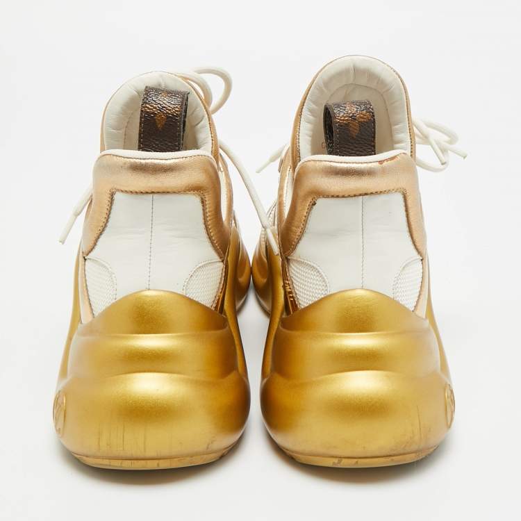 Pre Owned Louis Vuitton Archlight Size 39 White/Gold Leather and Mesh High Top Sneakers