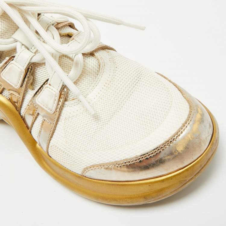 Pre Owned Louis Vuitton Archlight Size 39 White/Gold Leather and Mesh High Top Sneakers