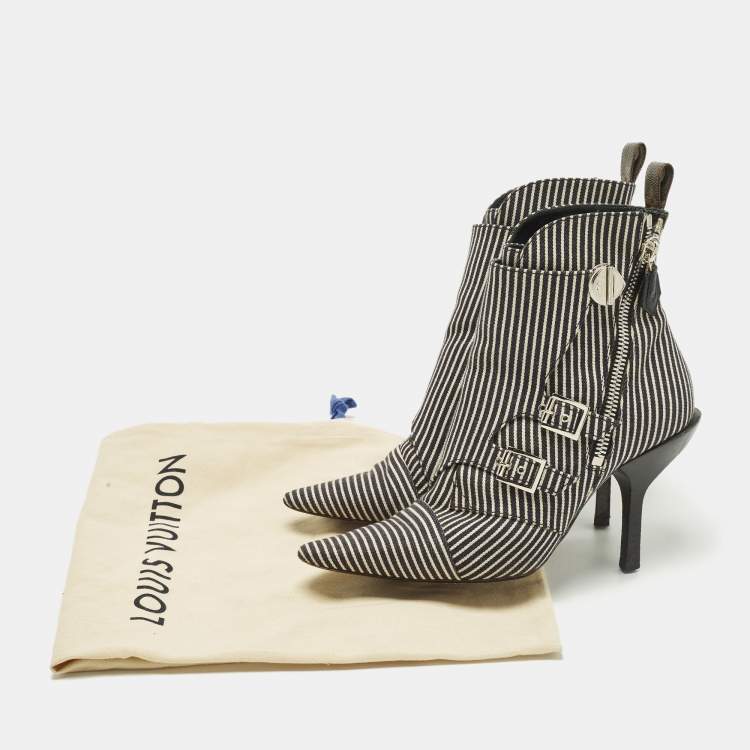 Pre Owned Louis Vuitton Size 37.5 Black/White Canvas Ankle Length Boots