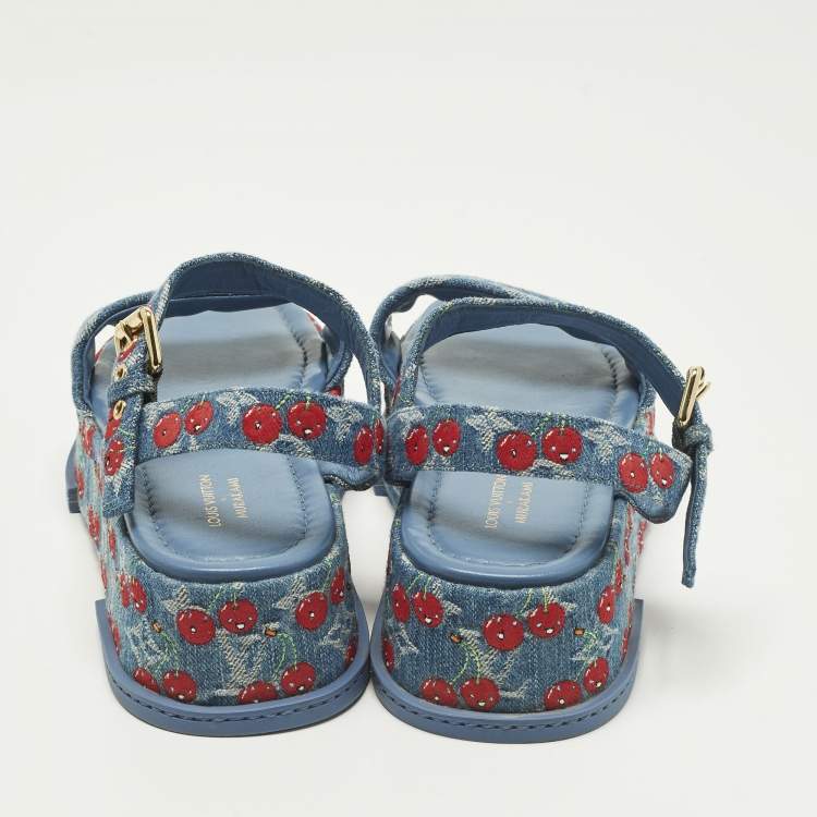 Pre Owned Louis Vuitton Maya Size 38 Blue Denim Platform Ankle Strap Sandals