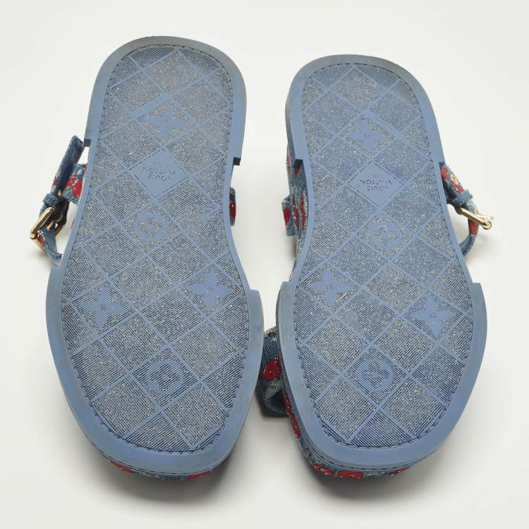 Pre Owned Louis Vuitton Maya Size 38 Blue Denim Platform Ankle Strap Sandals