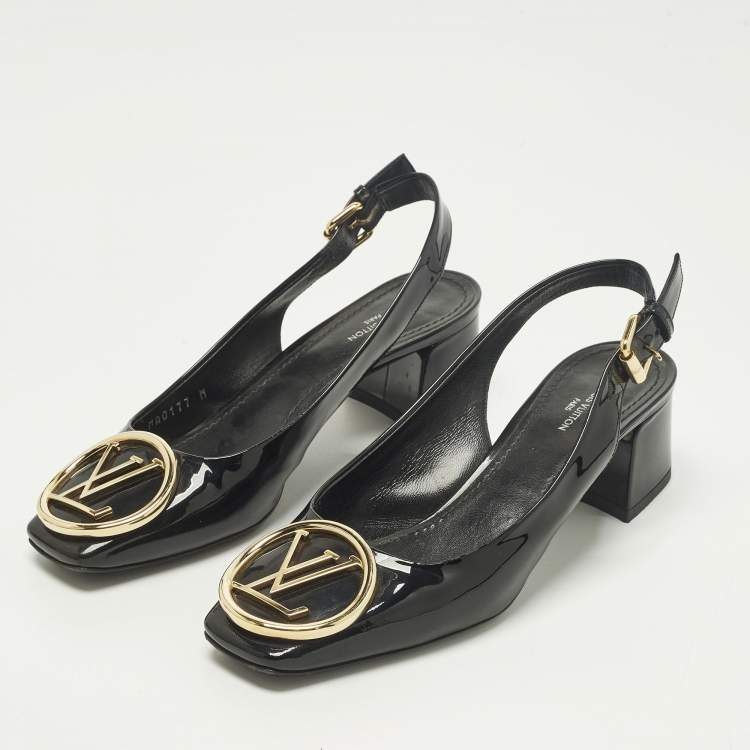 Pre Owned Louis Vuitton Madeleine Size 36 Black Patent Leather Slingback Pumps