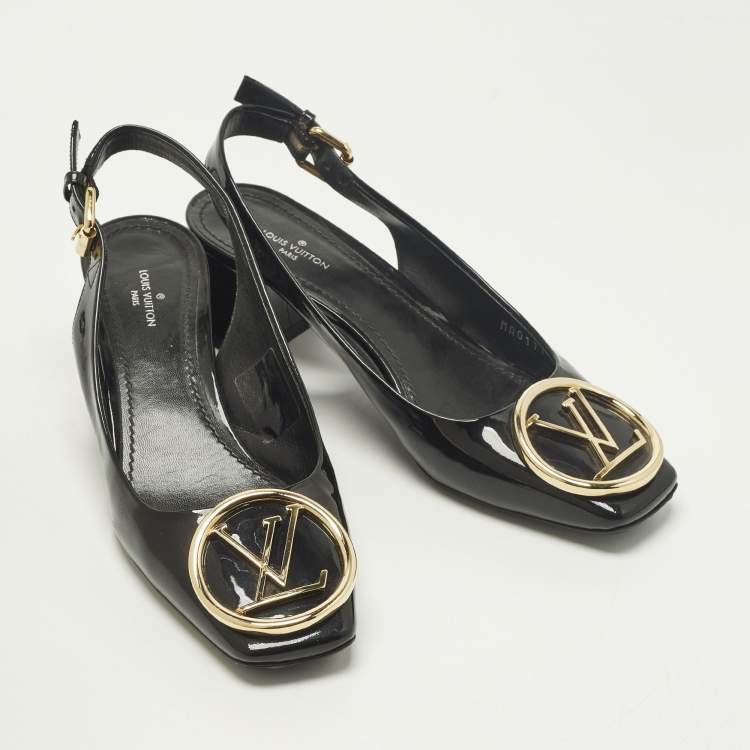 Pre Owned Louis Vuitton Madeleine Size 36 Black Patent Leather Slingback Pumps