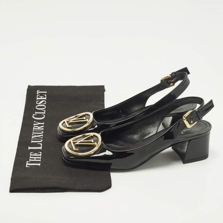 Pre Owned Louis Vuitton Madeleine Size 36 Black Patent Leather Slingback Pumps