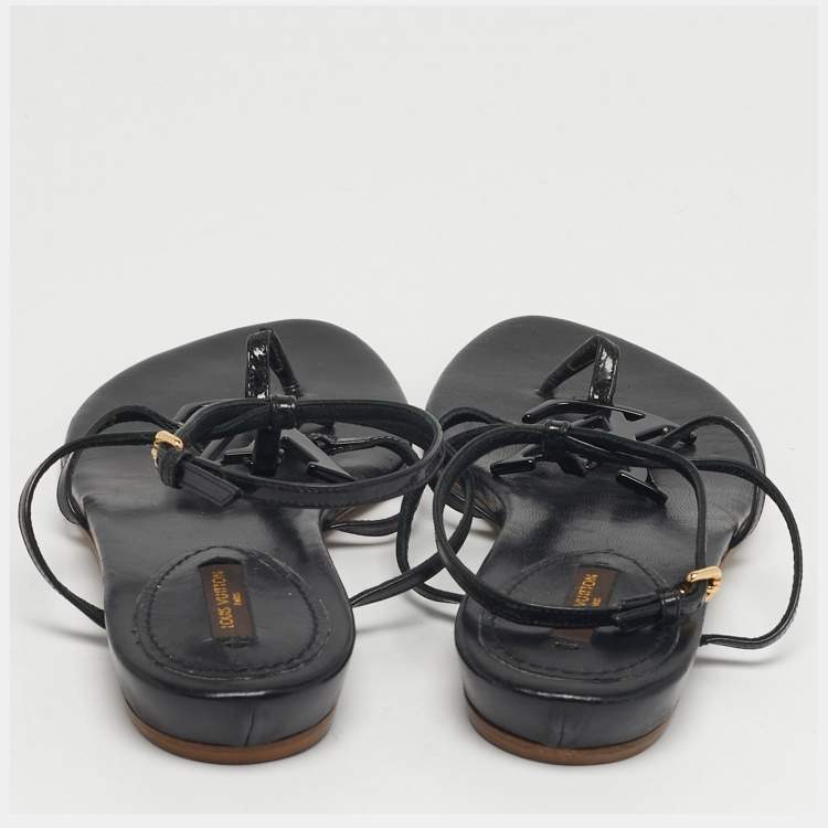 Pre Owned Louis Vuitton Size 38.5 Black Patent Leather Ankle Strap Sandals