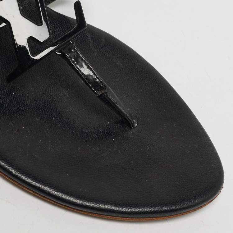 Pre Owned Louis Vuitton Size 38.5 Black Patent Leather Ankle Strap Sandals