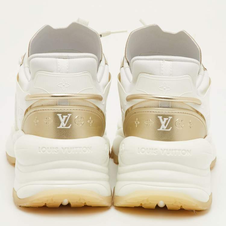 Pre Owned Louis Vuitton Run 55 Size 36 White/Gold Canvas, Rubber and Leather Trainers Sneakers