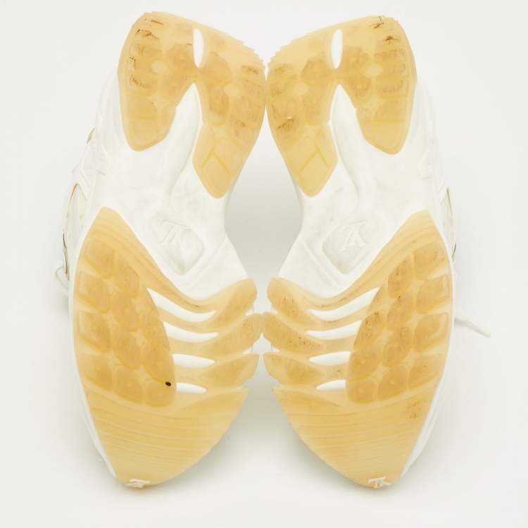 Pre Owned Louis Vuitton Run 55 Size 36 White/Gold Canvas, Rubber and Leather Trainers Sneakers