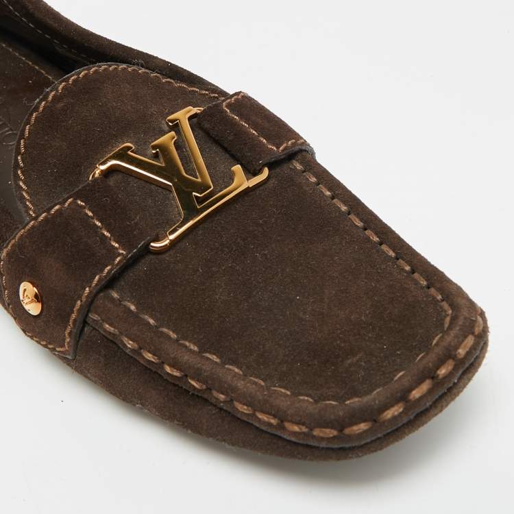 Pre Owned Louis Vuitton Monte Carlo Size 38 Brown Suede Loafers