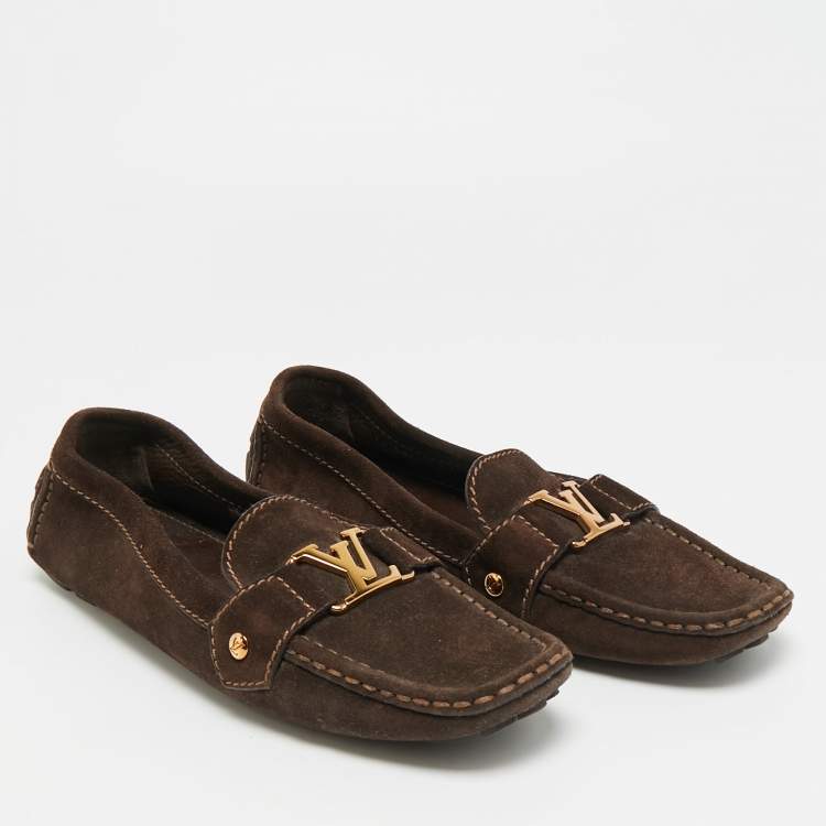 Pre Owned Louis Vuitton Monte Carlo Size 38 Brown Suede Loafers