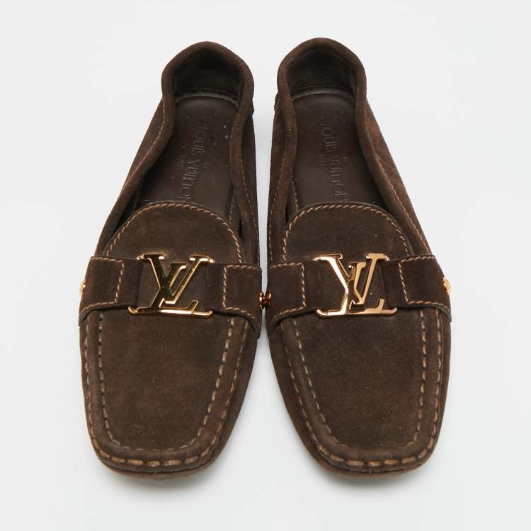 Pre Owned Louis Vuitton Monte Carlo Size 38 Brown Suede Loafers