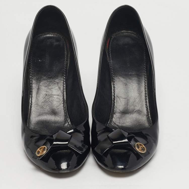 Pre Owned Louis Vuitton Fiance Size 38.5 Black Patent Leather Pumps