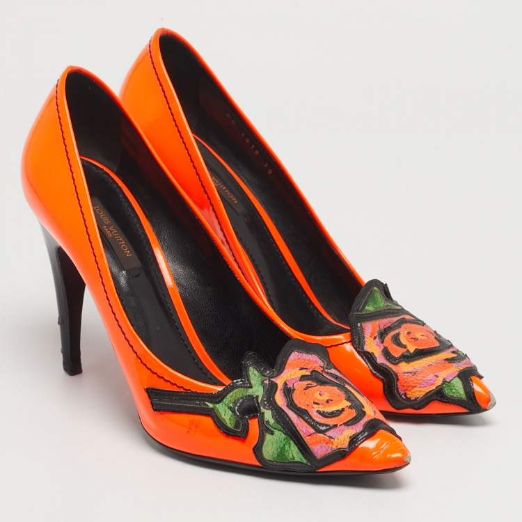 Pre Owned Louis Vuitton Savanna Stephen Sprouse Size 39 Orange Patent Leather Pumps