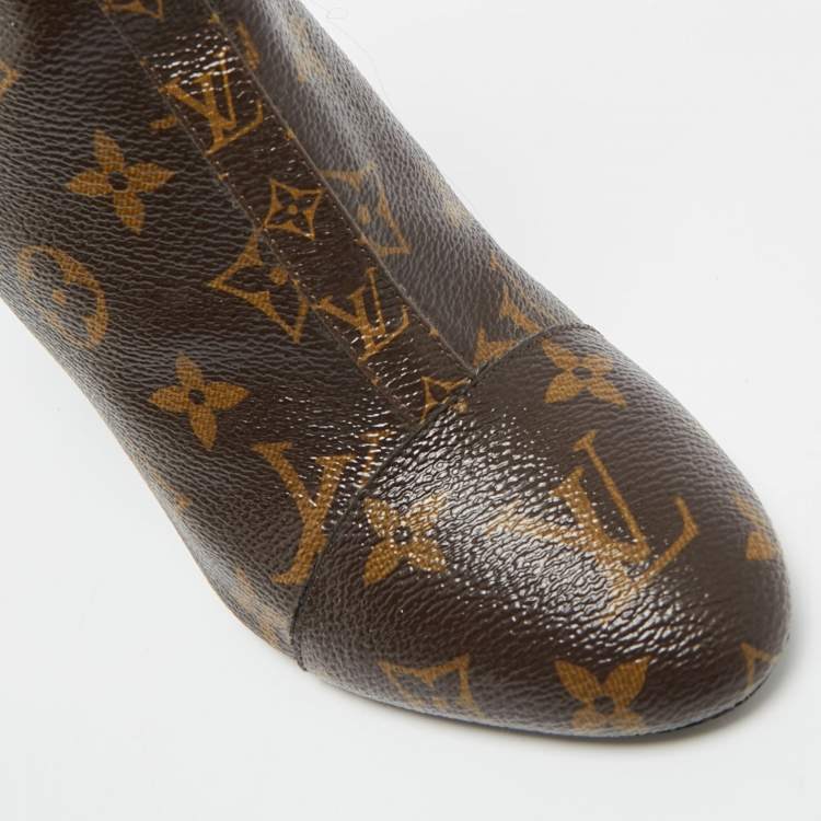 Pre Owned Louis Vuitton Size 37 Brown Monogram Canvas Ankle Length Boots