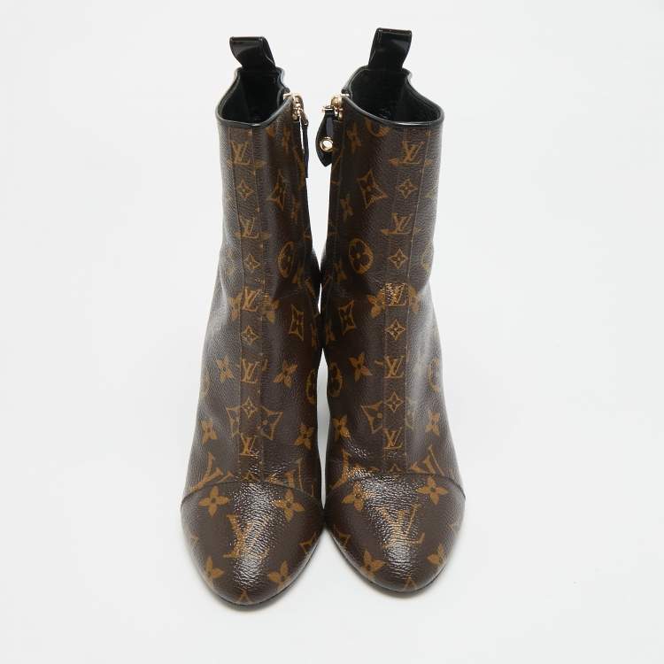 Pre Owned Louis Vuitton Size 37 Brown Monogram Canvas Ankle Length Boots