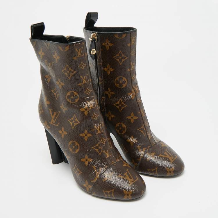 Pre Owned Louis Vuitton Size 37 Brown Monogram Canvas Ankle Length Boots