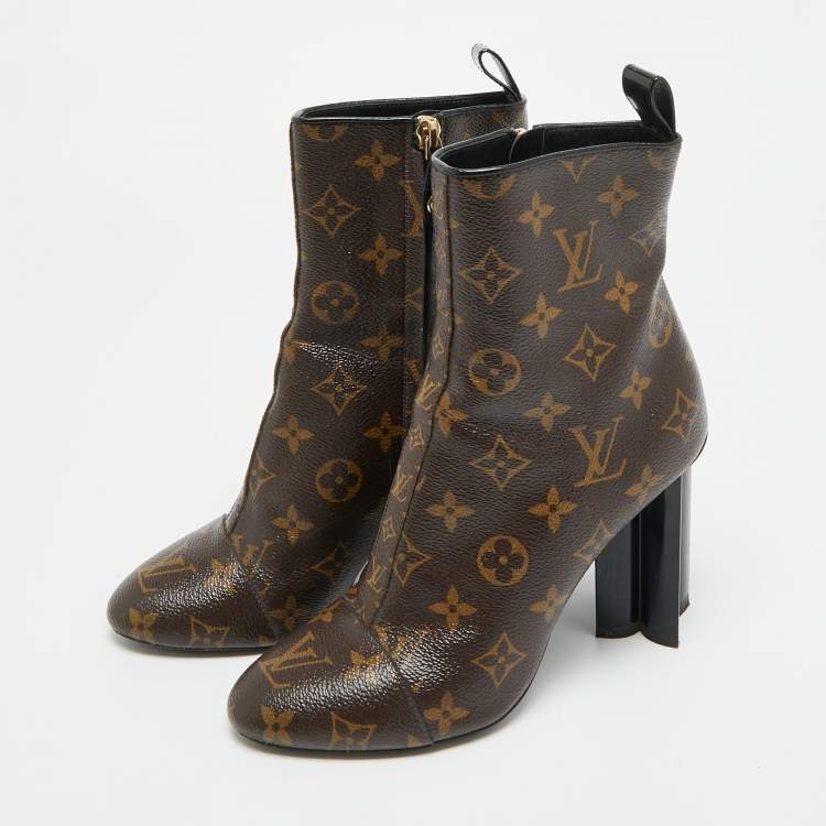 Pre Owned Louis Vuitton Size 37 Brown Monogram Canvas Ankle Length Boots