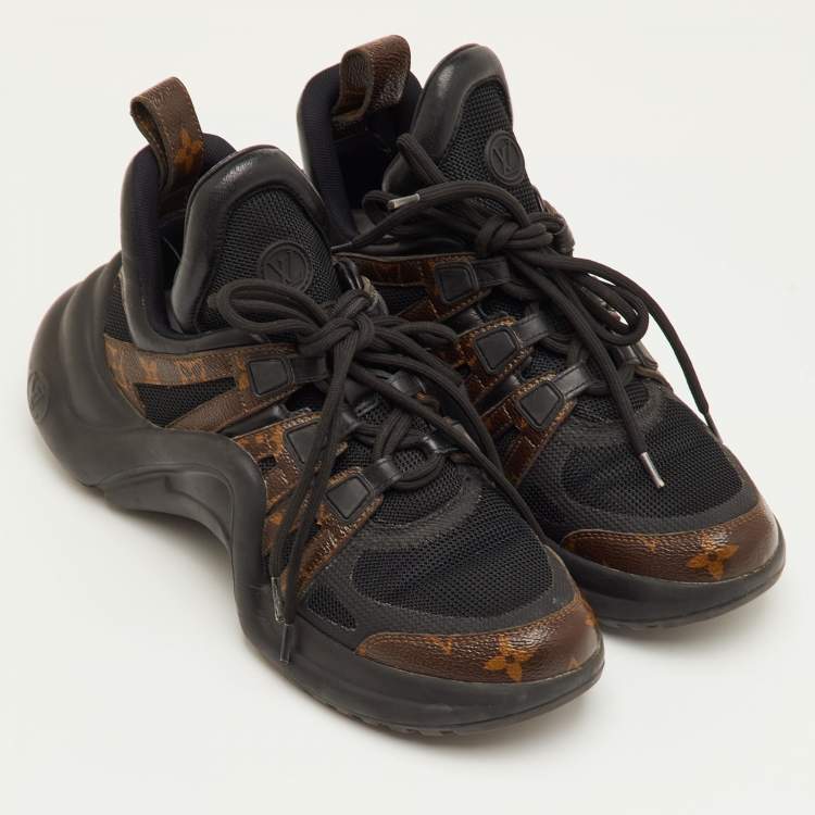 Pre Owned Louis Vuitton Archlight Size 37.5 Black Monogram Canvas and Mesh Lace Up Sneakers