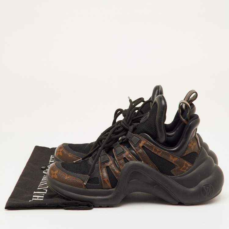 Pre Owned Louis Vuitton Archlight Size 37.5 Black Monogram Canvas and Mesh Lace Up Sneakers