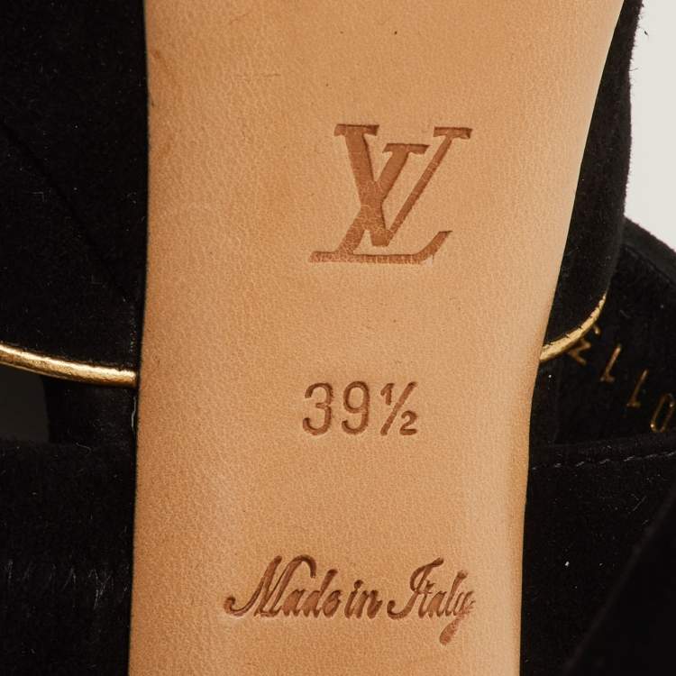 Pre Owned Louis Vuitton Mowani Size 39.5 Black Suede Peep Toe Platform Sandals
