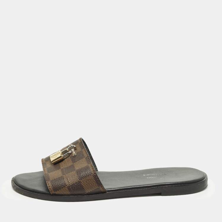 Pre Owned Louis Vuitton Lock It Size 36 Brown Monogram Canvas Flat Slide