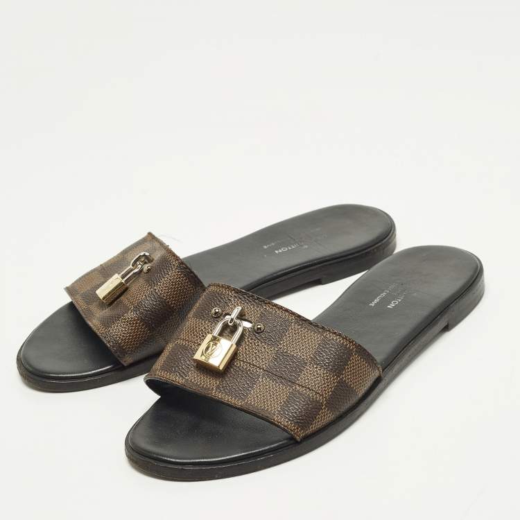 Pre Owned Louis Vuitton Lock It Size 36 Brown Monogram Canvas Flat Slide