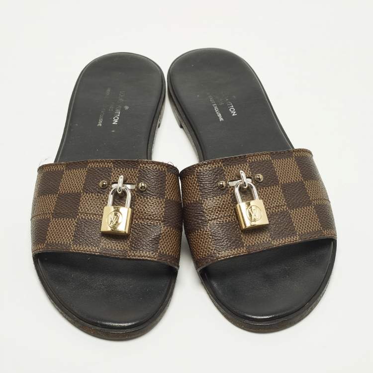 Pre Owned Louis Vuitton Lock It Size 36 Brown Monogram Canvas Flat Slide