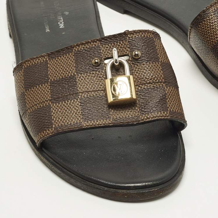 Pre Owned Louis Vuitton Lock It Size 36 Brown Monogram Canvas Flat Slide