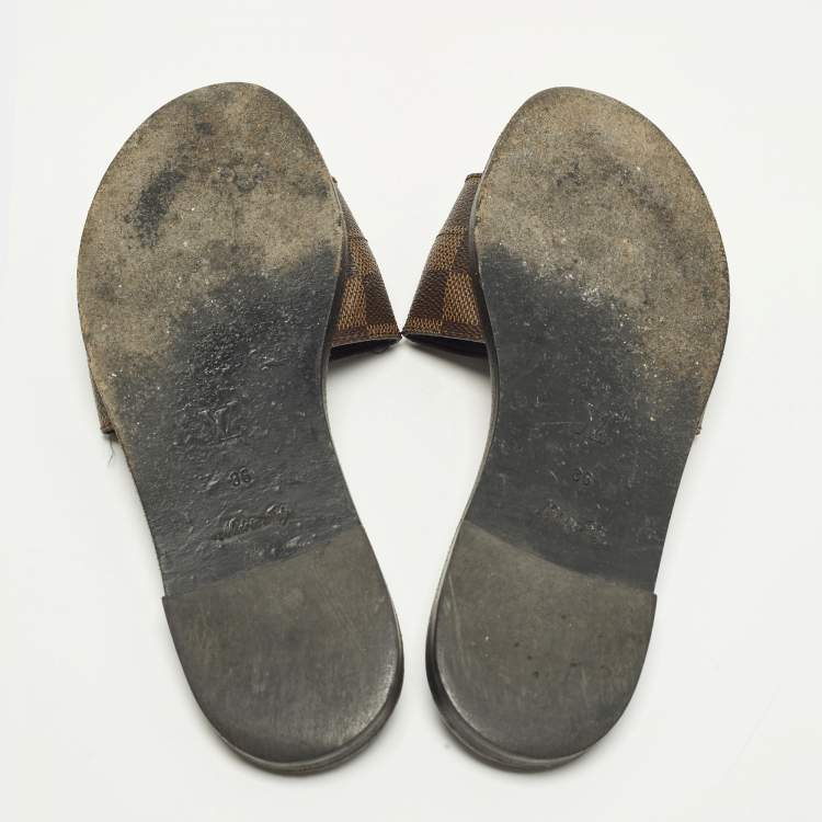 Pre Owned Louis Vuitton Lock It Size 36 Brown Monogram Canvas Flat Slide