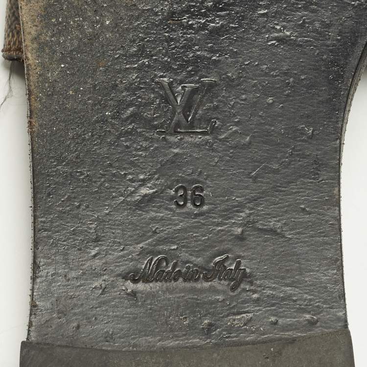 Pre Owned Louis Vuitton Lock It Size 36 Brown Monogram Canvas Flat Slide