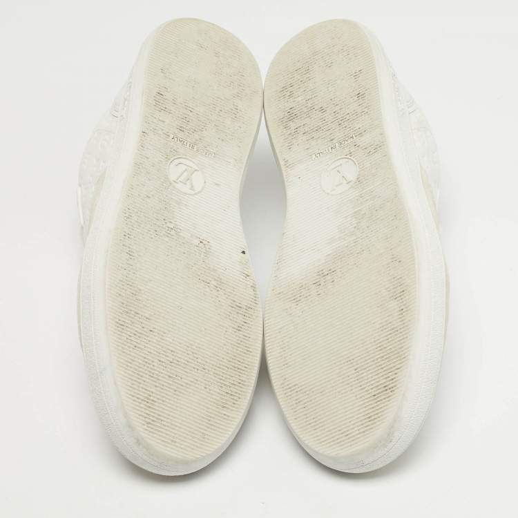 Pre Owned Louis Vuitton Stadium Size 40 White Leather and Suede Lace Up Sneakers