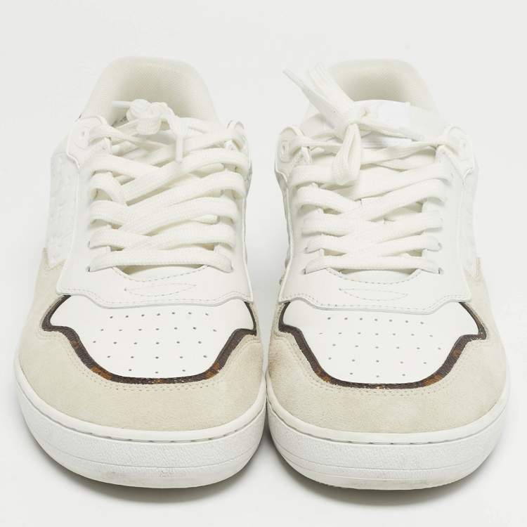 Pre Owned Louis Vuitton Stadium Size 40 White Leather and Suede Lace Up Sneakers