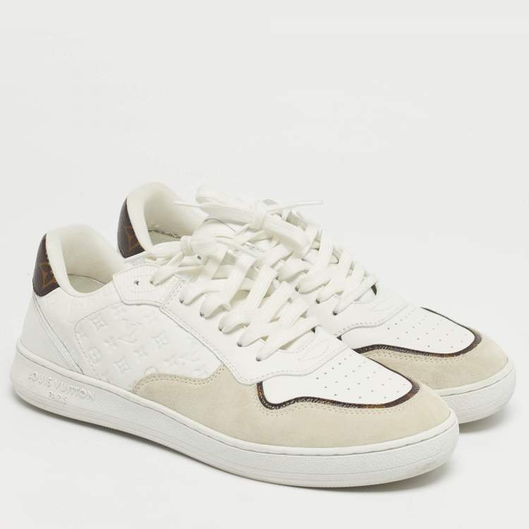 Pre Owned Louis Vuitton Stadium Size 40 White Leather and Suede Lace Up Sneakers